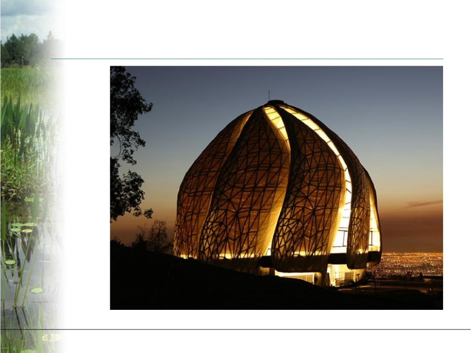 Bahai Temple of Light exterior at dusk
