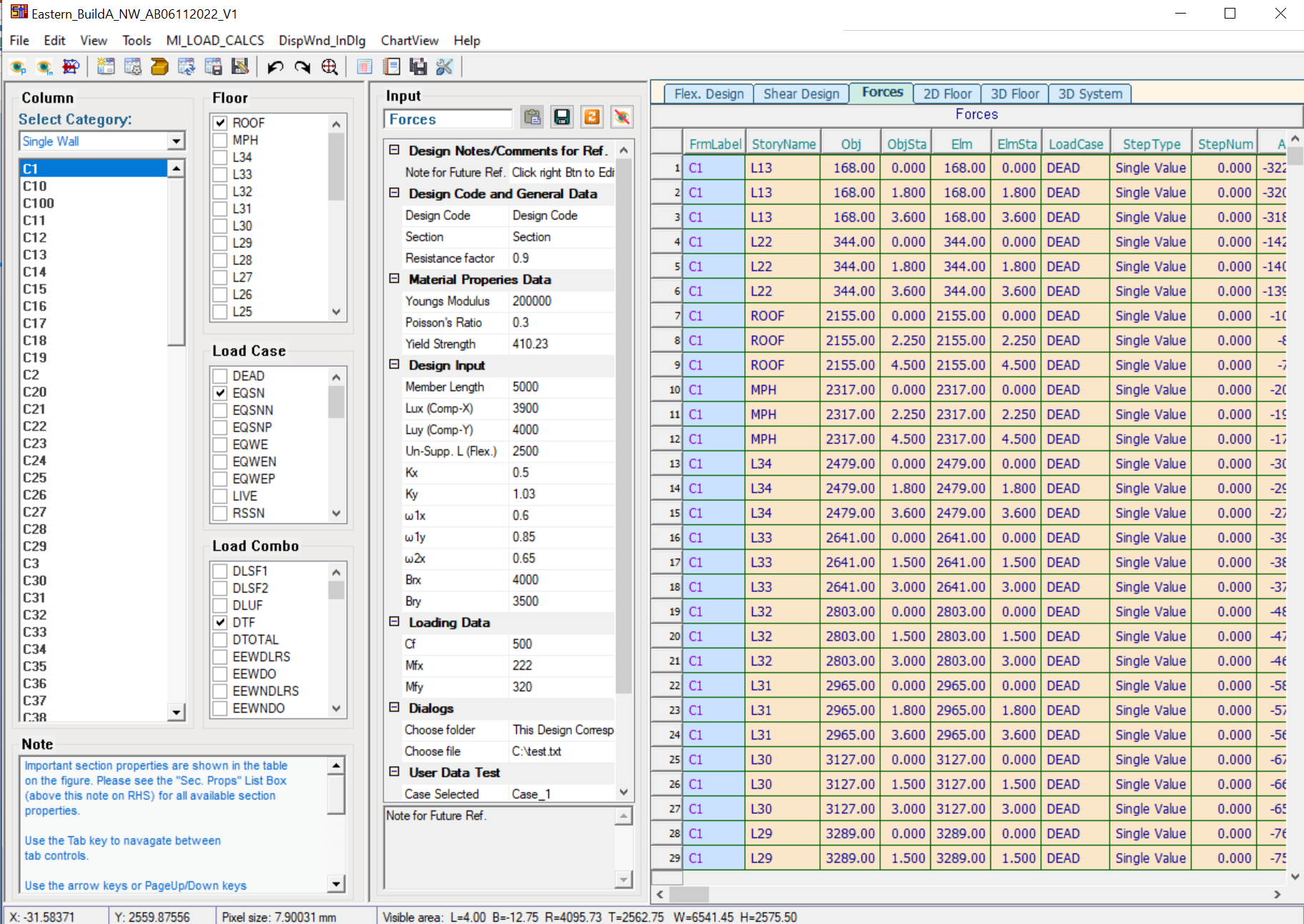 EasyColumn imported column loads from ETABS