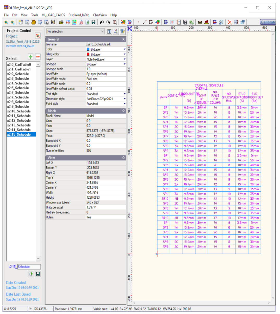 XL2CAD interface with Excel table preview